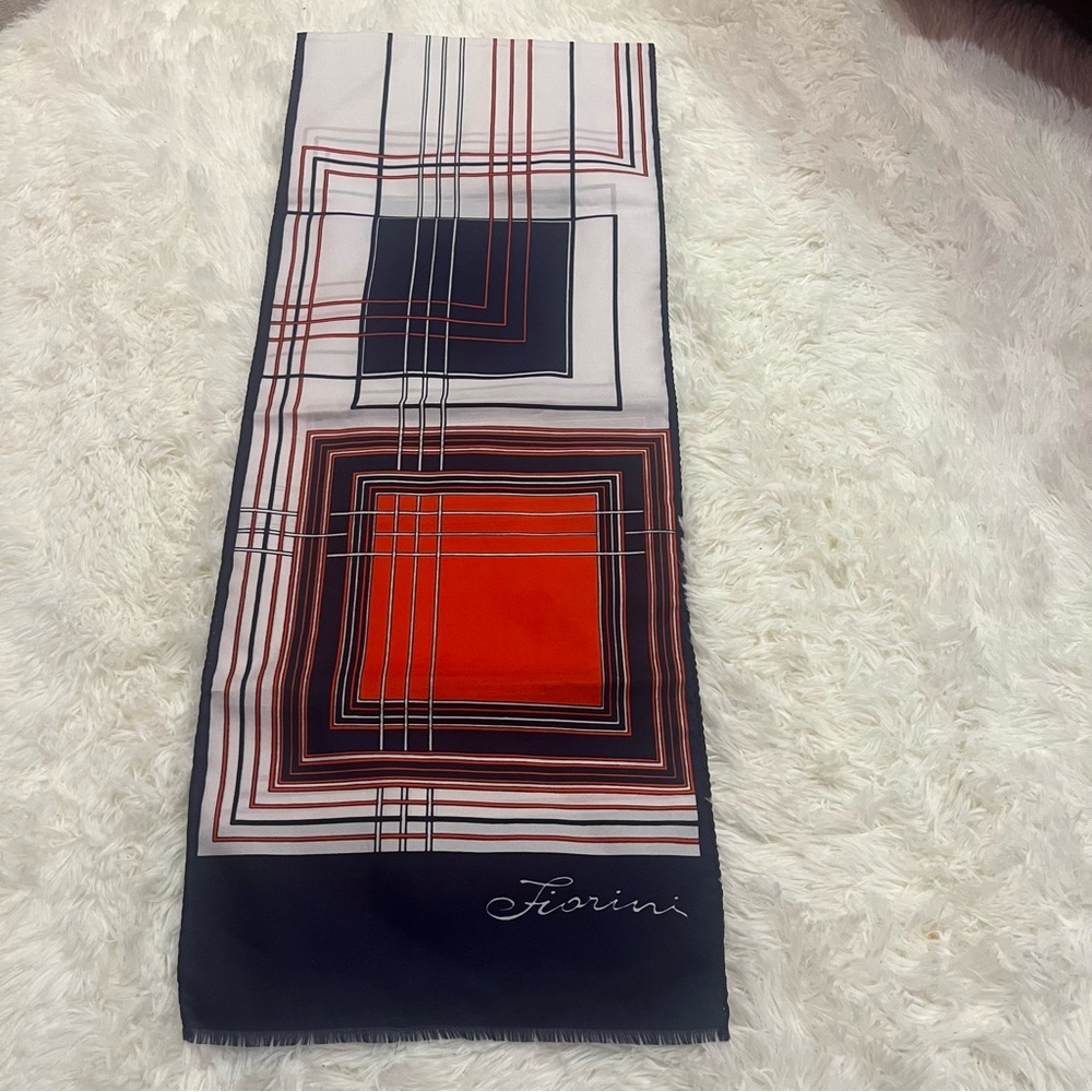 Fiorini Geometric Abstract Red White Navy Block Scarf